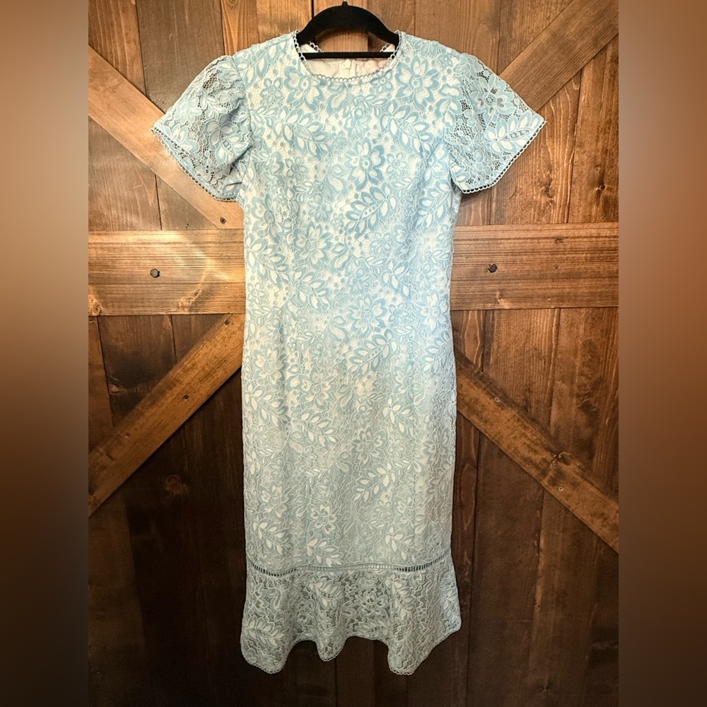 NWOT Rachel Parcell Celeste Blue Short Sleeve Lace Sheath Midi Dress Size XXS - Picture 3 of 10